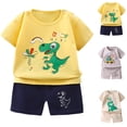 thumbnail image 1 of Nwiuh Toddler Baby Boys Summer Outfits Short Sleeve Cartoon Print T-Shirt Tops & Shorts Sets 2Pcs Baby Boys Summer Clothes For 1t 2t 3t 4t 5t 6t(Grey, 6-12 Months), 1 of 4