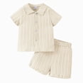 thumbnail image 1 of Nwiuh Toddler Baby Clothes Ribbed Button-Down Shirt Tops +Shorts Pocket Outfit 2 PCS set 12 Months-5T Without Tee(Beige, 12-18 Months), 1 of 9