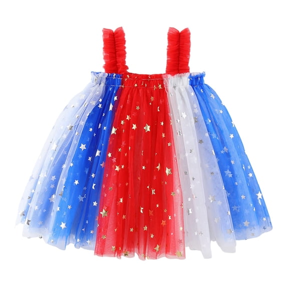 Nwiuh Toddler Baby Girl 4th of July Stars Red White and Blue Layered Tulle Tutu Dress Girls Fourth of July Outfit (Red, 2-3 Years)