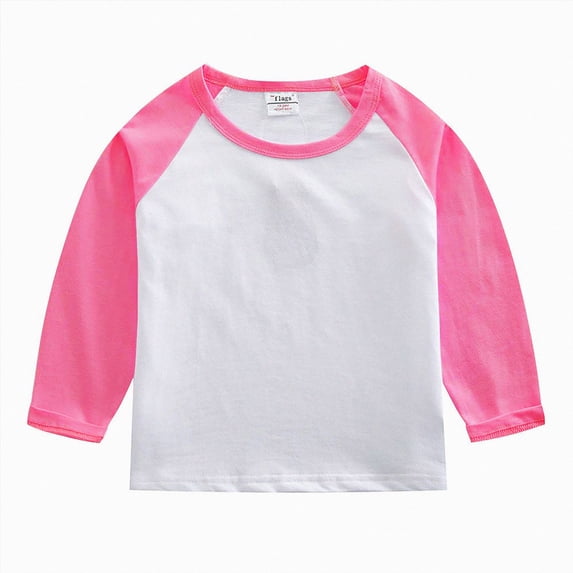 Nwiuh Toddler Baby Girls Boys Long Sleeve Raglan Shirt Baseball Tee Cotton T-Shirt Kids Casual Athletic Tee Shirts Tops(Hot Pink,7-8 Years)