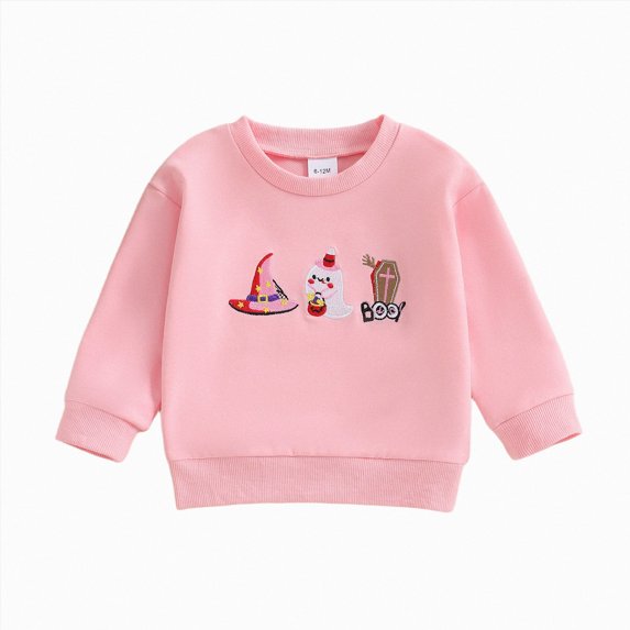 Nwiuh Toddler Baby Halloween Outfit Boy Girl Pumpkin Sweatshirt Crewneck Pullover Sweater Long Sleeve Shirt Fall Clothes (Pink, 12-18 Months)
