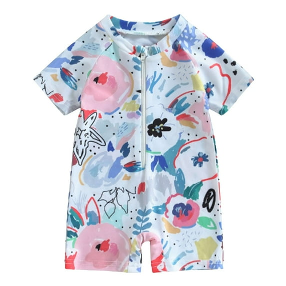 Nwiuh Toddler Boy Girl Short Sleeve One Piece Zipper Watercolor Swimsuit Romper Jumpsuit Beach Bathing Suit (Sky Blue, 18-24 Months)