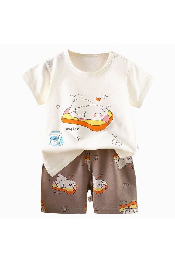 Toddler Boy Outfits Baby Clothes Boys Outfits 2t 3t 4t Dinosaur Print Short Sleeve Shorts Clothes (Z02-White, 18-24 Months)