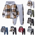 thumbnail image 1 of Nwiuh Toddler Boy Plaid Hooded Jacket & Jogger Pants 2-Piece Set Button-Down Shacket + Sweatpants Fall Winter Kids Outfit (Grey, 6 Years), 1 of 7