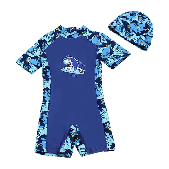 Nwiuh Toddler Boy Short Sleeve Rash Guard One Piece Swimwear Sun Protection Bathing Suit (Blue, 1-2 Years)