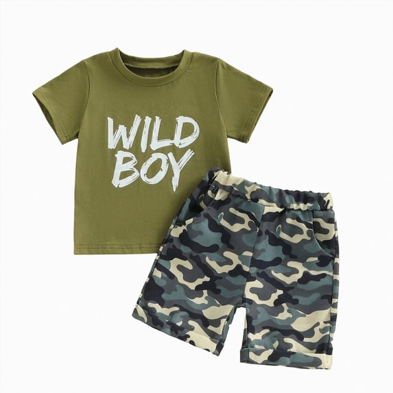 Nwiuh Toddler Boy Summer Clothes Outfits Kids Cotton Short Sleeve Shirt Shorts Set (CamouflArmy Greene, 12-18 Months)