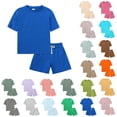 thumbnail image 1 of Nwiuh Toddler Boy Summer Outfits 3T 4T 5T Boys Clothes Kids Solid Shorts Set Cotton 2 Piece Clothing Sets Light Green for Size 4-5 Years, 1 of 7