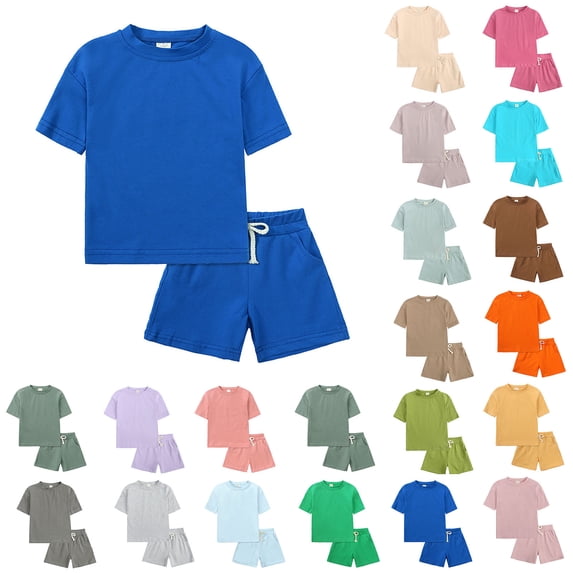 Nwiuh Toddler Boy Summer Outfits 3T 4T 5T Boys Clothes Kids Solid Shorts Set Cotton 2 Piece Clothing Sets Light Green for Size 4-5 Years