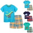 thumbnail image 1 of Nwiuh Toddler Boy Summer Outfits Baby Boy Airplane Short Sleeves T-Shirt Plaid Shorts Set Infant Boy Clothes Set Green for Size 4-5 Years, 1 of 9