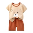 thumbnail image 1 of Nwiuh Toddler Boy Summer Outfits for Boys Toddler Kids Baby Boy Summer Clothes Sets Carton Print 2t 3t 4t 5t 6t 7t Short Sleeve Tops Shorts Outfits (Brown, 5-6 Years), 1 of 5