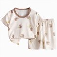 thumbnail image 1 of Nwiuh Toddler Boy Summer Outfits for Boys Toddler Kids Baby Boy Summer Clothes Sets Carton Print 2t 3t 4t 5t 6t 7t Short Sleeve Tops Shorts Outfits (Brown, 5-6 Years), 1 of 6