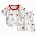thumbnail image 1 of Nwiuh Toddler Boy Summer Outfits for Boys Toddler Kids Baby Boy Summer Clothes Sets Carton Print 2t 3t 4t 5t 6t 7t Short Sleeve Tops Shorts Outfits (Red, 5-6 Years), 1 of 6