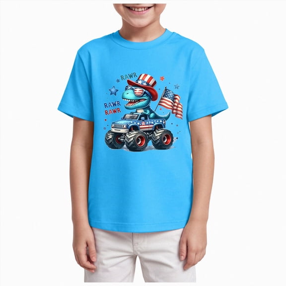 Nwiuh Toddler Boys 4th of July Girls Kids USA Red White and Blue American T-Shirts Independence Day Tee Sky Blue for Size 2-3 Years