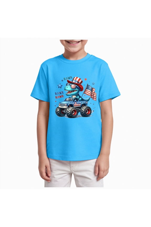 Toddler Boys 4th of July Girls Kids USA Red White and Blue American T-Shirts Independence Day Tee Sky Blue for Size 3-4 Years
