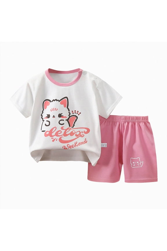 Toddler Boys Clothes Summer Sets Cotton Crewneck Tees Shorts Pocket Knite Shorts Playwear Sets (Z01-Hot Pink, 3-6 Months)