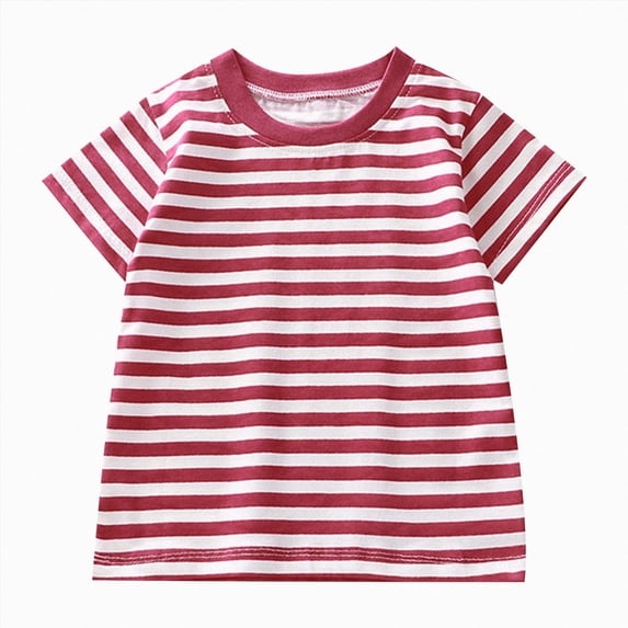 Nwiuh Toddler Boys Girls T Shirt Kids Cotton Striped Shirt,Colorful Crew Neck Short Sleeve Tee Tops Blouse(Wine,6-12 Months)