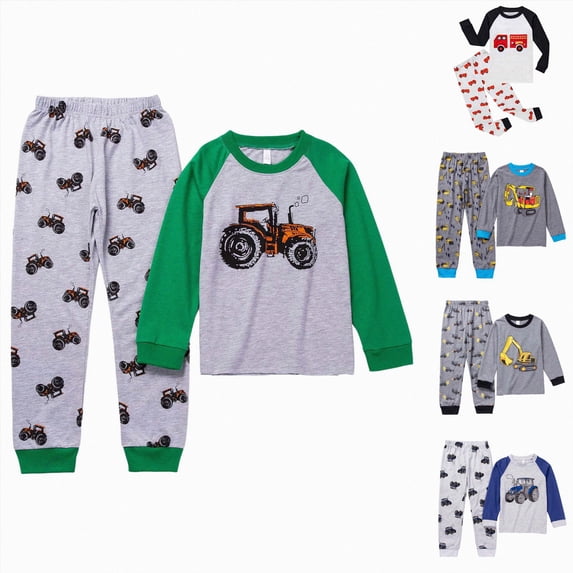 Nwiuh Toddler Boys Pajamas Truck Kids Excavators, Tractors, Cars 2 Piece Truck Pjs Sleepwear Clothes Sets (Red, 2-3 Years)