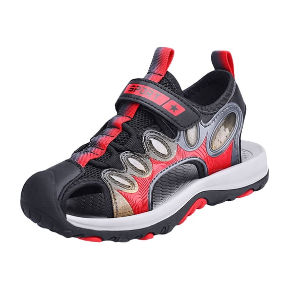 Nwiuh Toddler Boys Sandals, Closed Toe Flat Sport Beach Water Shoes, Outdoor Hiking Walking Summer Sandals (Red, 10)