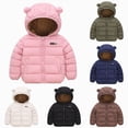 thumbnail image 1 of Nwiuh Toddler Boys Sherpa Lined Winter Coat Kids Fuzzy Fleece Padded Puffer Jacket Cute Ears Hooded Outerwear Trendy Warm (Army Green, 12-18 Months), 1 of 4