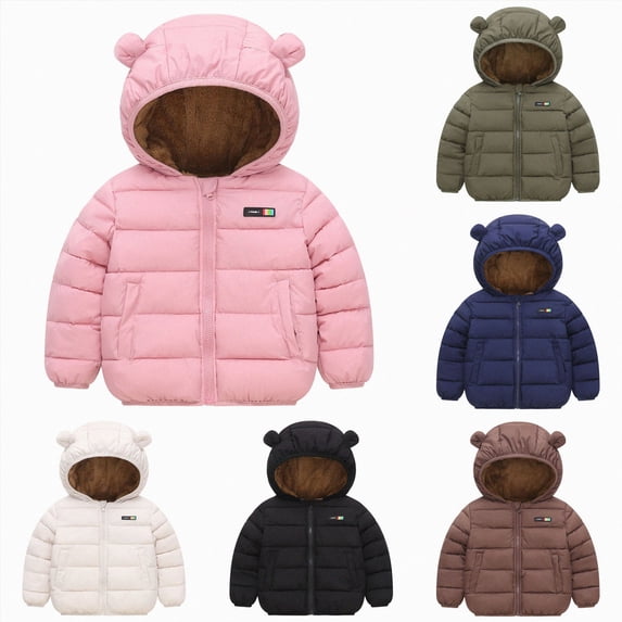 Nwiuh Toddler Boys Sherpa Lined Winter Coat Kids Fuzzy Fleece Padded Puffer Jacket Cute Ears Hooded Outerwear Trendy Warm (Black, 18-24 Months)