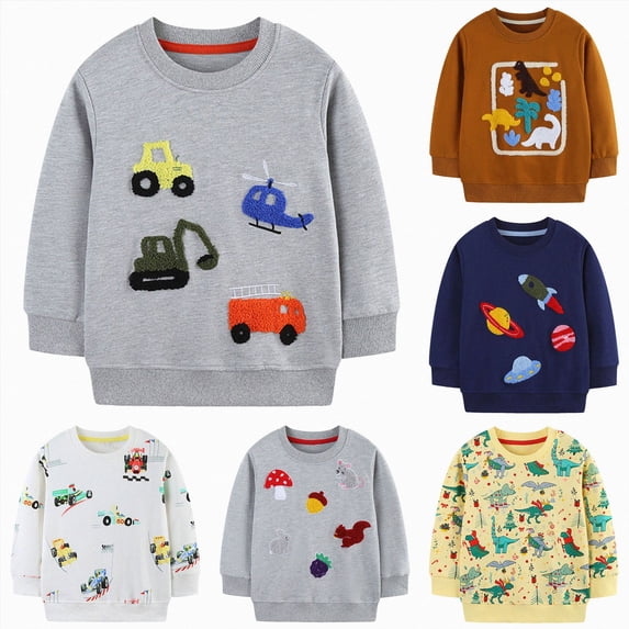 Nwiuh Toddler Boys Sweatshirts Cotton Long Sleeve Pullover Girls Crewneck Tops Cartoon Sport Shirts for Kids 2-8Y (White, 5-6 Years)