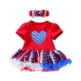 thumbnail image 1 of Nwiuh Toddler Girl 4th of July US Flag Holiday Short Sleeve Romper Tutu Skirt Headband 2pcs Set (Red, 3-6 Months), 1 of 6