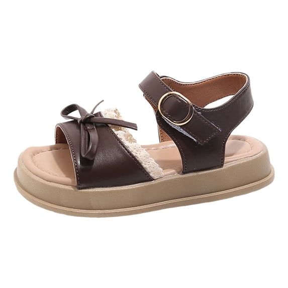 Nwiuh Toddler Girls Sandals Little Girls Kids Summer Shoes Toddler Sandals(Brown, 8)