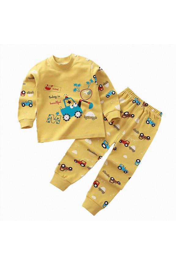 Toddler Pajamas 3T Boy Sets Fire Truck Cotton Long Sleeve Suit Kids Train 2 Piece Pjs Dinosaur Sleepwear Kid Tractor Clothes Outfits (Grey, 12-18 Months)