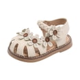 thumbnail image 1 of Nwiuh Toddler Sandals Closed Toe Flat Girls Sandals Little Kids T-Strap Summer Dress Shoes Party Wedding Flower Girl Shoes(Beige, 6), 1 of 6