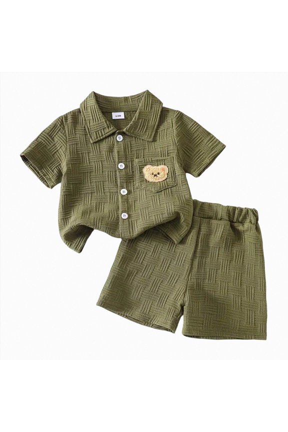 Toddlers and Baby Boys' Summer Clothes Infant Boy Button-town Shirt and Short Set Outfits (Army Green, 2-3 Years)
