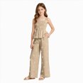 thumbnail image 1 of Nwiuh Tween Girls Clothes Summer 2 Piece Outfit Set Ruffle Cami Top Wide Leg Pants with Pockets (Khaki, 13-14 Years), 1 of 8