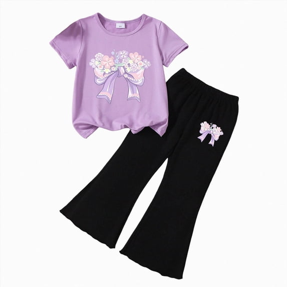 Nwiuh Tween Girls Clothes T-Shirt Top + Pants 2pcs Outfit Set Teen Girl Spring Summer Clothing (O, 2-3 Years)