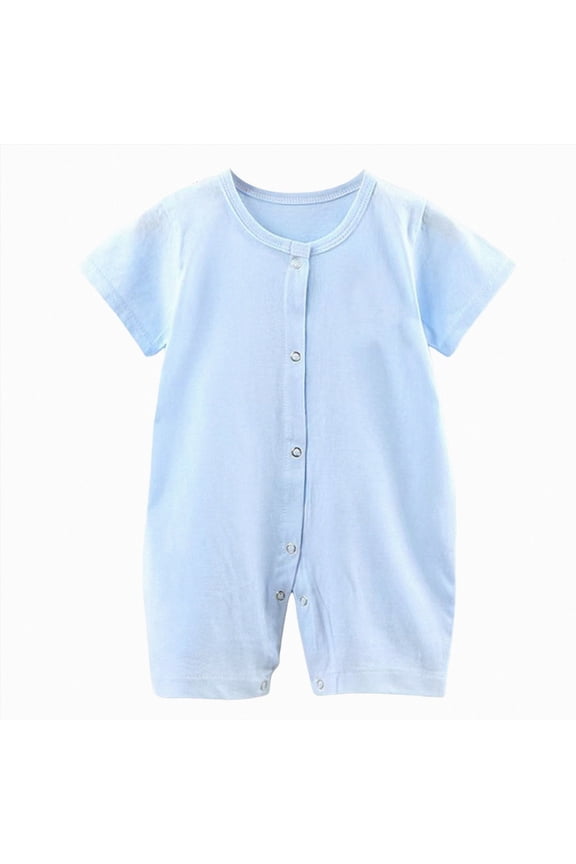 Unisex Cotton Romper Boys Short Sleeve One-Piece Jumpsuit Girls Snap-up Bodysuits Summer Clothes Outfits Sky Blue for Size 0-6 Months