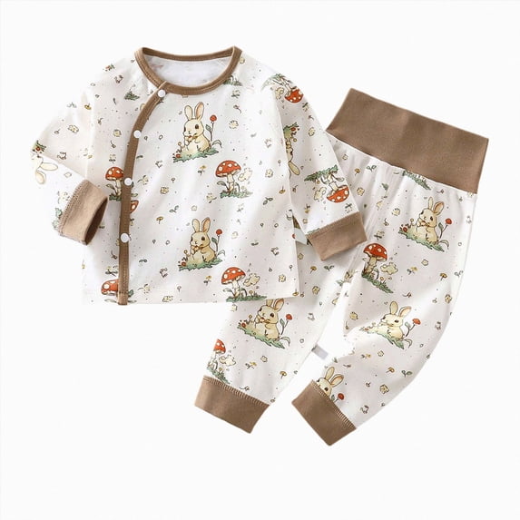 Nwiuh Unisex Kids Pajamas Set Button-Down Long Sleeve Cotton Toddler Sleepwear Lounge Set Boys Girls Pajama Set (Brown, 12-18 Months)
