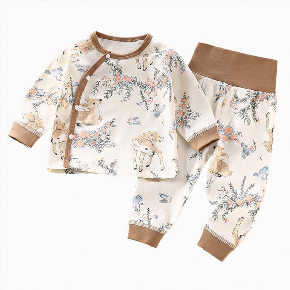 Nwiuh Unisex Kids Pajamas Set Button-Down Long Sleeve Cotton Toddler Sleepwear Lounge Set Boys Girls Pajama Set (Coffee, 18-24 Months)