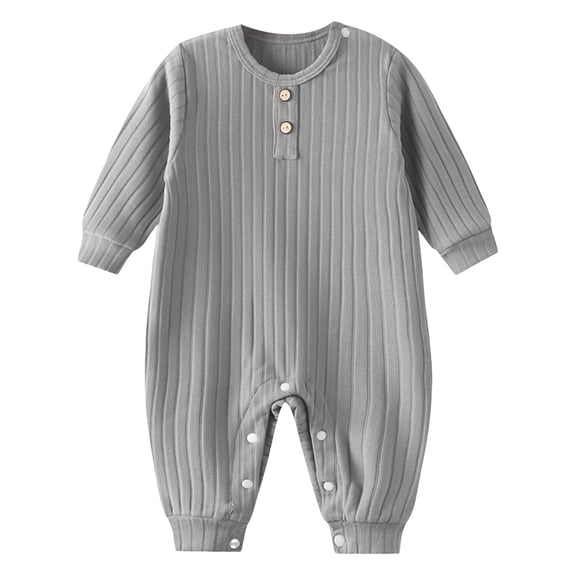 Nwiuh Unisex Newborn Baby Romper Ribbed Onesie Infant Long/Short Sleeve Jumpsuit (Grey, 6-12 Months)
