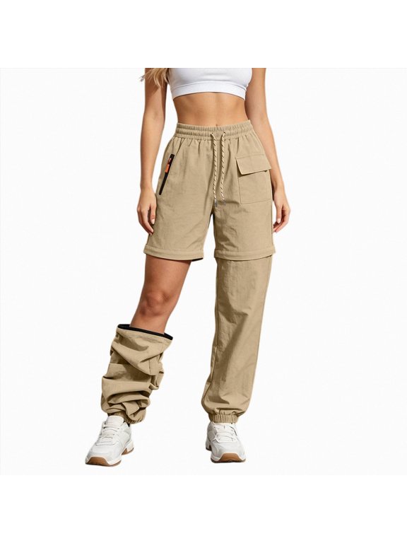 Womens Cargo Pants Lightweight Quick-Dry Convertible Zip Off Pants Waterproof Tactical Pants for Outdoor Hiking Climbing(Khaki,S)