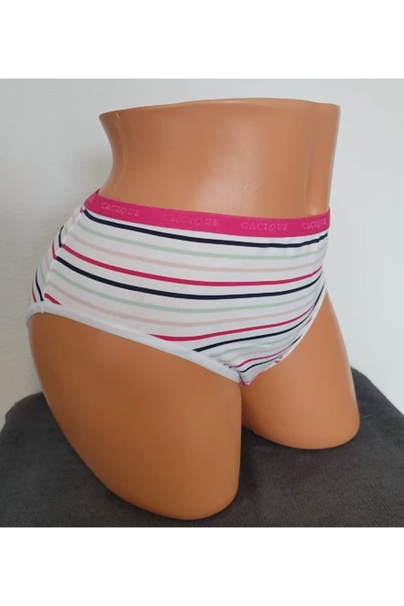 Nwt Lane Bryant Cacique Cotton Hipster Plus 18/20 Panty White Stripes Pink Blue