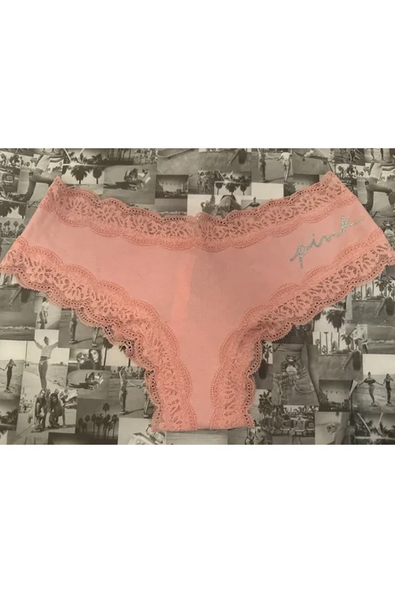 Nwt Victoria'S Secret Pink Lace Trim Cheekster Soft Cotton Panty Silver Pink L
