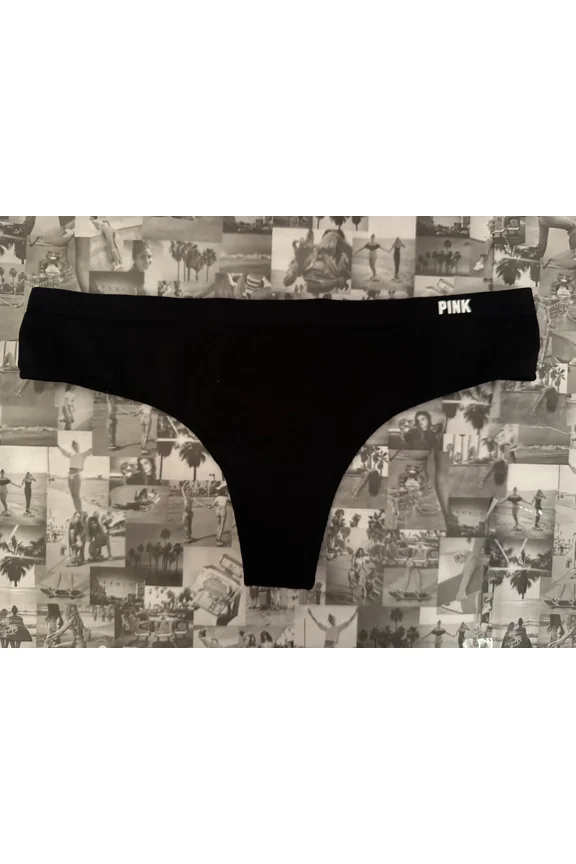 Nwt Victoria'S Secret Pink Seamless Thong Stretchy Panty Pure Black Small