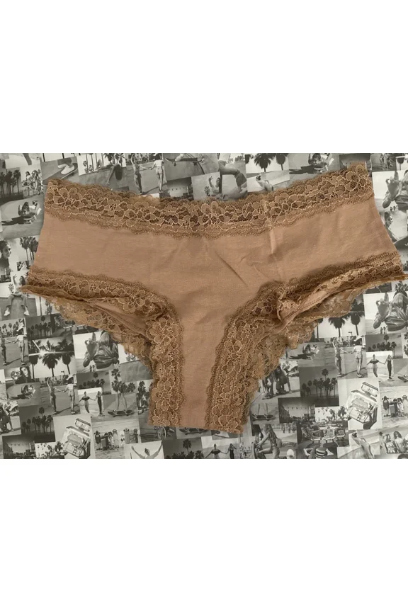 Nwt Victoria'S Secret The Lacie Lace-Waist Cotton Cheeky Panty Praline (65H8) M