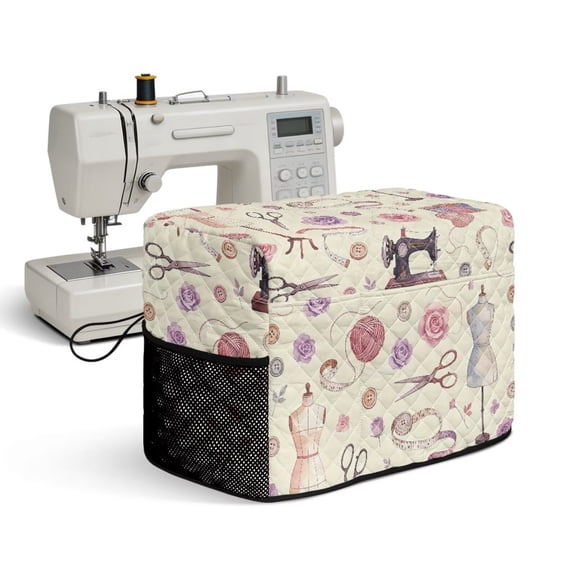 Nxidvxne Universal Sewing Machine Cover with Pockets Fit for Singer and Brother Janone Machines,Protective Decoration, Vintage Dress Sew Machine Print