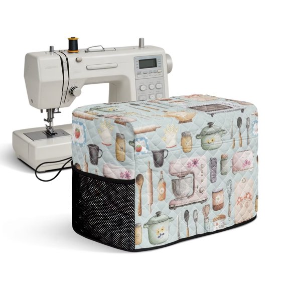 Nxidvxne Universal Sewing Machine Cover with Pockets Fit for Singer and Brother Janone Machines,Protective Decoration, Cookware Kitchen Tool Print