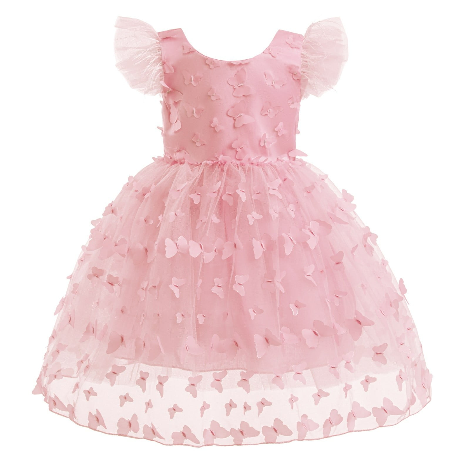 Nxznwn Baby Girl Tulle Dress Flower Girl Ruffle Sleeve Dresses