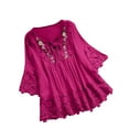 thumbnail image 1 of Nxznwn Embroidered Tops for Women Oversized Vintage Lace Patchwork Bow V-Neck Tops Bell Long Sleeve Boho Cute Boho T-Shirt, 1 of 6