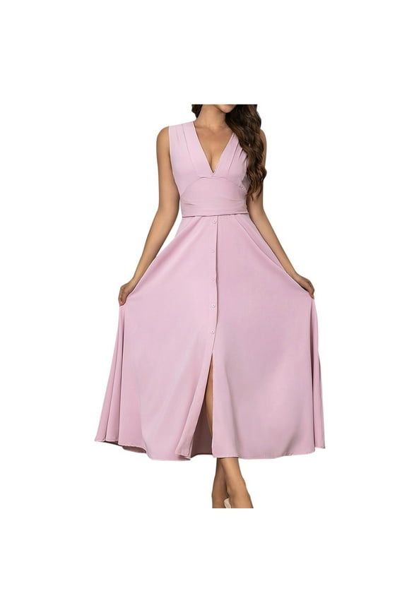 Evening Dress for Women Elegant V Neck Sleeveless Formal Wedding Guest Dress Cocktail Party Prom Split Long Dresses