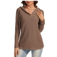 thumbnail image 1 of Nxznwn Hoodies for Women Waffle Knit Long Sleeve Drawstring Pullover Sweatshirts Button V Neck Casual Hooded Blouses, 1 of 7