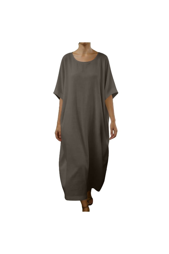 Kaftan Dresses for Women Cotton Linen Oversized Short Sleeve Caftan Crew Neck Beach Summer Maxi Long Dress