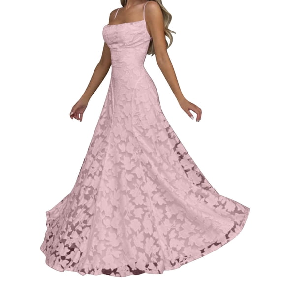 Nxznwn Long Lace Floral Bridesmaid Dresses for Women Elegant Square Neck Backless Prom Dress Maxi A-Line Fomal Evening Party Gowns