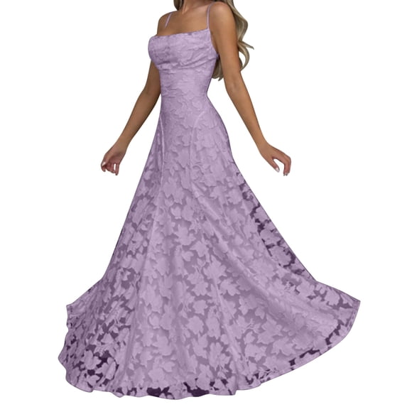 Nxznwn Long Lace Floral Bridesmaid Dresses for Women Elegant Square Neck Backless Prom Dress Maxi A-Line Fomal Evening Party Gowns